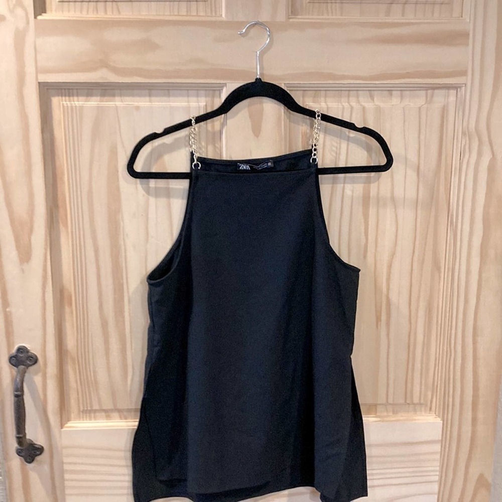 ZARA BLACK CAMISOLE WITH GOLD CHAIN DETAIL
